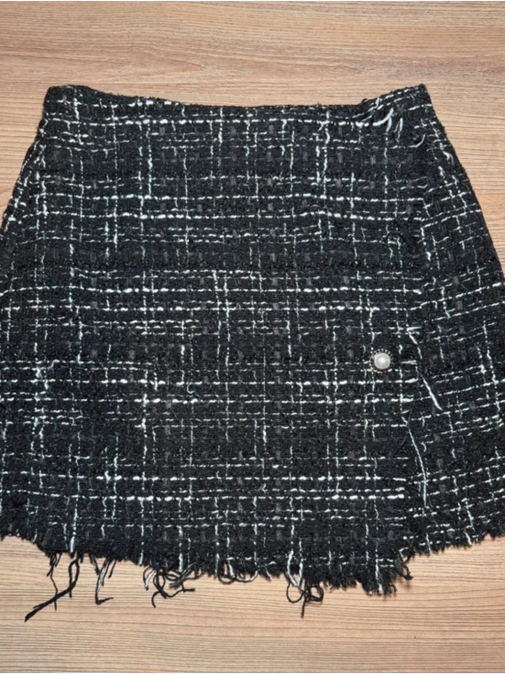 Francesca's Collections Black and White Tweed Fringe Mini Skirt